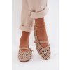 Dámske baleríny s krajkovým vzorem s kamínky a s remienkom bežowe wilvessa / 9780 KHAKI (Veľkosť 36)
