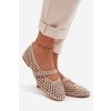 Dámske baleríny s krajkovým vzorem s kamínky a s remienkom bežowe wilvessa / 9780 KHAKI (Veľkosť 36)