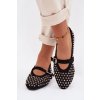 Dámske baleríny s krajkovým vzorem s kamínky a remienkom čierne wilvessa / 9780 BLACK (Veľkosť 36)