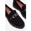 Dámske mokasíny so zlatým remienkom čierne mirelva / 1896 BLACK (Veľkosť 36)