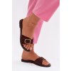 Dámske papuče na ploché podrážce se zlatou sponou čokoládovo hnedé selivelle / BDLY9957 BROWN (Veľkosť 36)