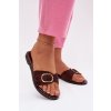 Dámske papuče na ploché podrážce se zlatou sponou čokoládovo hnedé selivelle / BDLY9957 BROWN (Veľkosť 36)