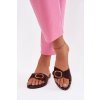 Dámske papuče na ploché podrážce se zlatou sponou čokoládovo hnedé selivelle / BDLY9957 BROWN (Veľkosť 36)