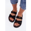 Dámske papuče s pásky a zlatým remienkom čierne selorina / DM577 BLACK (Veľkosť 36)