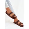 Dámske papuče s zlatým sponou hnedé fiorisse / LS-168 BROWN (Veľkosť 36)