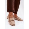 Mokasiny loafersy Dámske s ozdobným prvkom béžove evelora / H8-515 KHAKI (Veľkosť 38)