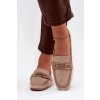 Mokasiny loafersy Dámske s ozdobným prvkom béžove evelora / H8-515 KHAKI (Veľkosť 38)