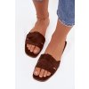 Dámske ploché Sandále s pásky z eko semišu čokoládovo hnedé florane / CD381 BROWN (Veľkosť 37)