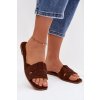 Dámske ploché Sandále s pásky z eko semišu čokoládovo hnedé florane / CD381 BROWN (Veľkosť 37)
