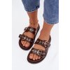 Dámske papuče so zlatými přezkami ekologická koža čokoládovo hnedé bellarya / CH932 BROWN (Veľkosť 36)