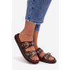 Dámske papuče so zlatými přezkami ekologická koža čokoládovo hnedé bellarya / CH932 BROWN (Veľkosť 36)