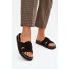 Dámske papuče z eko semišu s pásky čierne marivessa / 666-58 BLACK (Veľkosť 36)