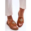 koža Dámske klapky na platforme s ozdobou hnedé azera / GG-585 CAMEL (Veľkosť 37)
