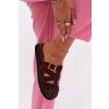 Dámske papuče s pásky a zlatým remienkom čokoládovo hnedé roselisse / MAN0383 BROWN (Veľkosť 36)