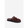 Dámske papuče s pásky a zlatým remienkom čokoládovo hnedé roselisse / MAN0383 BROWN (Veľkosť 36)