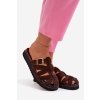 Dámske papuče s pásky a zlatým remienkom čokoládovo hnedé roselisse / MAN0383 BROWN (Veľkosť 36)