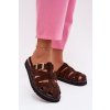 Dámske papuče s pásky a zlatým remienkom čokoládovo hnedé roselisse / MAN0383 BROWN (Veľkosť 36)
