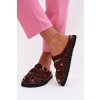 Dámske papuče s pásky a zlatým remienkom čokoládovo hnedé roselisse / MAN0383 BROWN (Veľkosť 36)