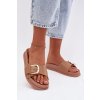 Dámske papuče s zlatým sponou tmavo béžove rosivana / DM515 KHAKI (Veľkosť 36)