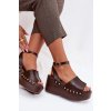 Dámske Sandále na platforme so zlatými sponami čokoládovo hnedé galorina / DM497 BROWN (Veľkosť 36)