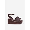 Dámske Sandále na platforme so zlatými sponami čokoládovo hnedé galorina / DM497 BROWN (Veľkosť 36)