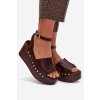 Dámske Sandále na platforme so zlatými sponami čokoládovo hnedé galorina / DM497 BROWN (Veľkosť 36)