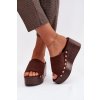 Dámske Sandále na platforme so zlatými přezkami z eko semišu hnedé helivina / DM487 BROWN (Veľkosť 36)
