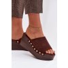 Dámske Sandále na platforme so zlatými přezkami z eko semišu hnedé helivina / DM487 BROWN (Veľkosť 36)
