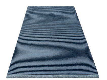 Modrý pruhovaný koberec Diamond 01 – polyester, prateľný