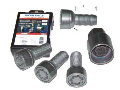 Bezpečnostné skrutky Borbet 14x1,5x42 mm, guľa R12
