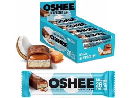 OSHEE proteinová tyčinka s příchutí kokosu a karamelu karton 49g x 12 ks