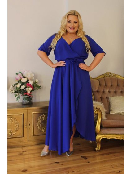 Dlhé šifónové letné šaty s opaskom pre moletky Sabrina kráľovské modré