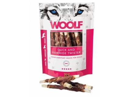 Pamlsok Woolf Dog Duck and Rawhide Twister 100g