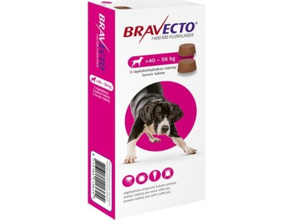 Bravecto Dog XL 1400 mg žuvacie tablety pre veľmi veľké psy ( od 40 do 56 kg ) 2 x 1 tbl.