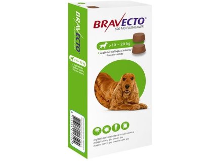 Bravecto Dog M žuvacie tablety M 10-20 kg 500 mg  2 x 1 tbl.