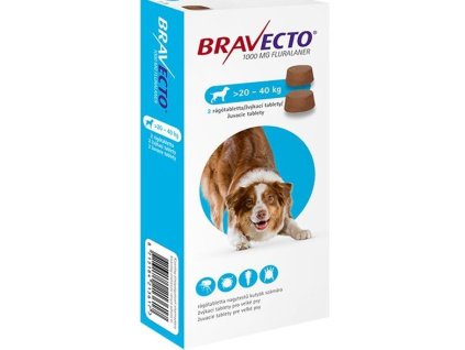 Bravecto Dog L 1000 mg žuvacie tablety pre veľké psy ( od 20 do 40 kg ) 2 x 1 tbl.