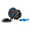 Vodotesná nabíjačka s MODRÝM LED podsvietením 2xUSB QC3.0 12/24V