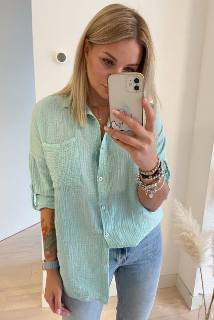 Mušelínová košeľa mint