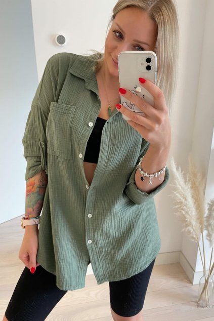 Mušelínová košeľa khaki