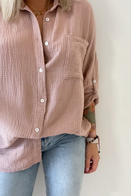 Mušelínová košeľa púdrovo ružová