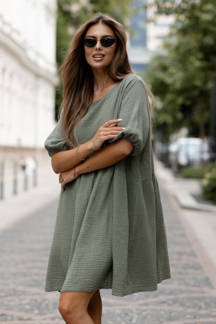 Mušelínové šaty Candella khaki