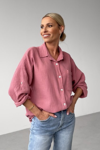 Mušelínová košeľa dusty pink