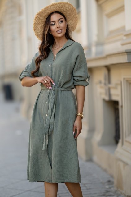 Mušelínové šaty Francesca khaki