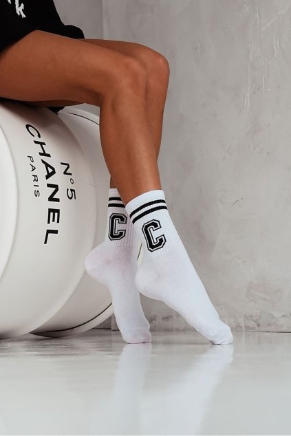 Ponožky s písmenom C 0200.078 bielo čierne (Velikost 37/41)