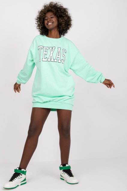 Mikinové šaty s potlačou mätová (Velikost L/XL)