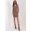 Rebrované šaty s výstrihom tmavo béžové (Velikost L/XL)
