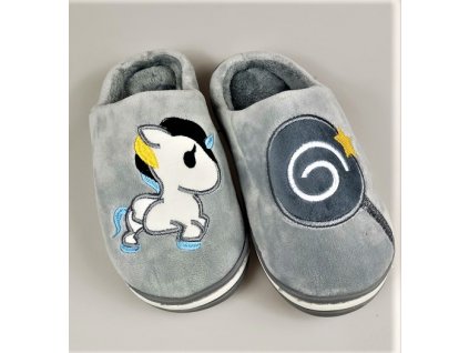 Detské papuče YH107-unicorn-sivé