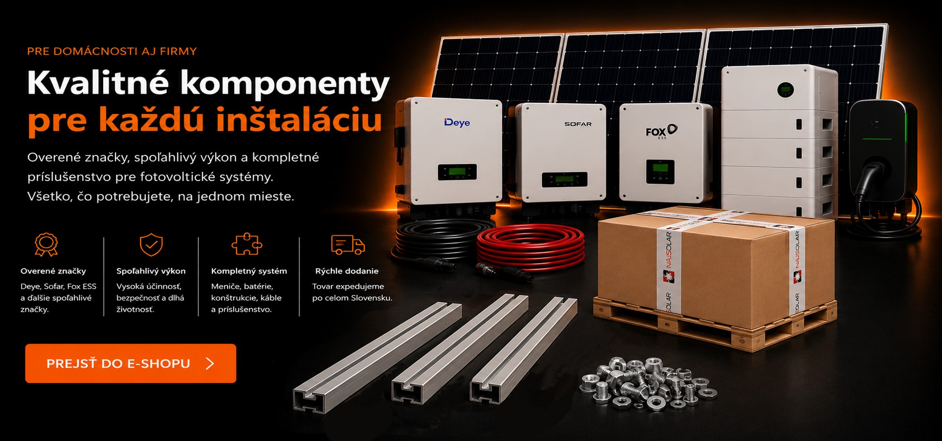 Kvalitné komponenty pre fotovoltaiku – meniče Deye, Sofar, Fox ESS, batérie, wallboxy, konštrukcie a príslušenstvo | NajSolar