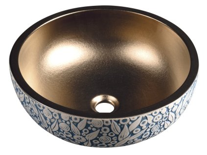 Sapho PRIORI keramické umývadlo na dosku Ø 41 cm, meď/modrá so vzorom PI037