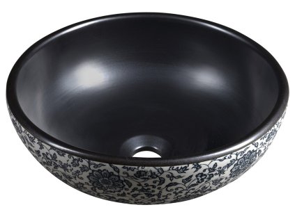 Sapho PRIORI keramické umývadlo na dosku Ø 41cm, čierna s modrým vzorom PI034